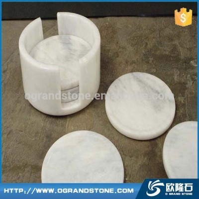 Carrara white marble tea set custom stone coaster round Marble Coasters Set